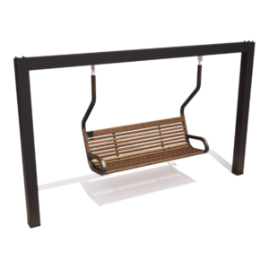 Długa ławka bujana na konstrukcji z profili stalowych, z wygodnym siedziskiem i oparciem wykonanym z drewna. Ergonomiczna i trwała konstrukcja, idealna do przestrzeni publicznych, parków i stref relaksu. Możliwość personalizacji materiałów, kolorów oraz wymiarów. Model 3D dostępny dla projektantów i realizacji zamówień publicznych.